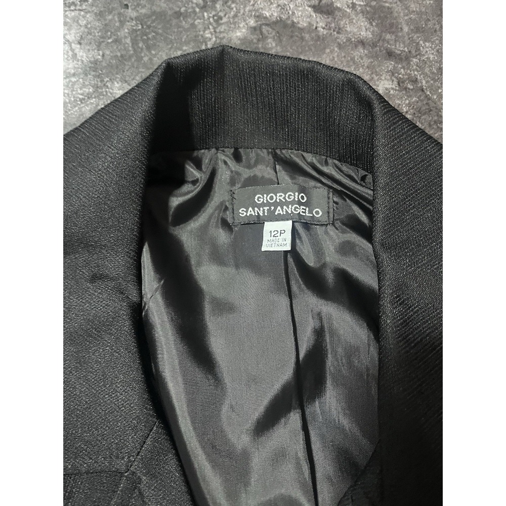 Giorgio Sant' Angelo Black Lined Belted Blazer Button Classic Size 12 Petite - Picture 4 of 8